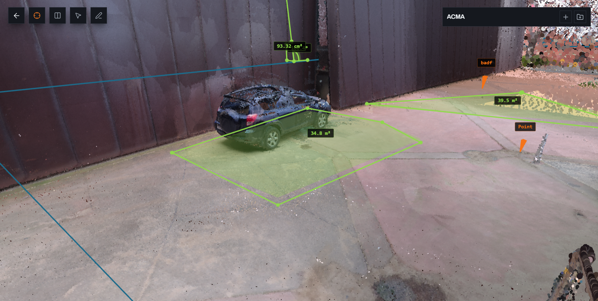 Area marks and point notes on a site scan